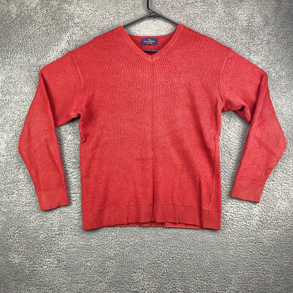 Malagrida Made in Italy V Neck Sweater Red Ribbed Knit Mens M‎